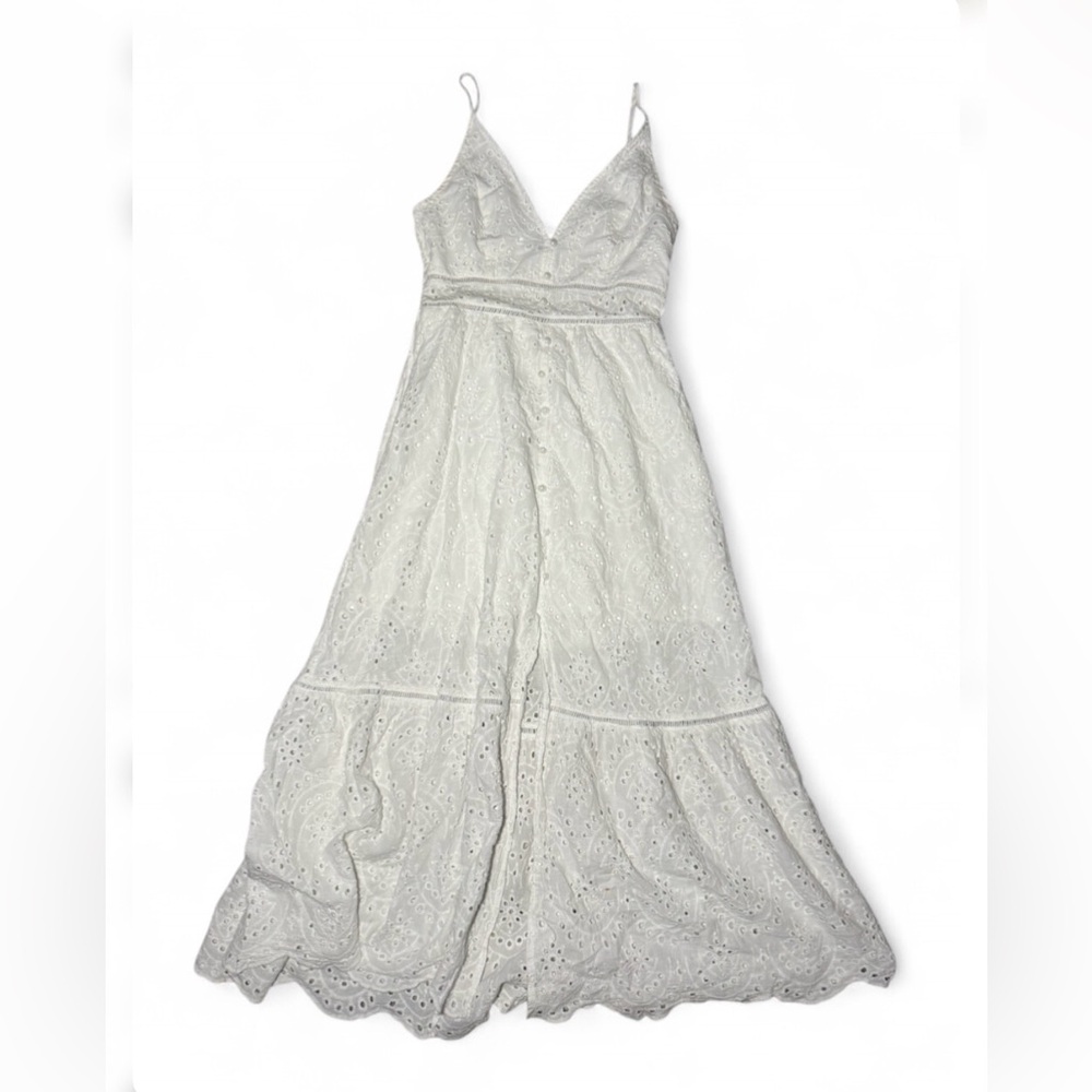 Fairycore White eyelet maxi dress with adjustable straps and button-up front 🪷
